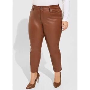 Torrid Faux Leather Pants Brown Plus Size 22R High Rise Skinny Moto Style